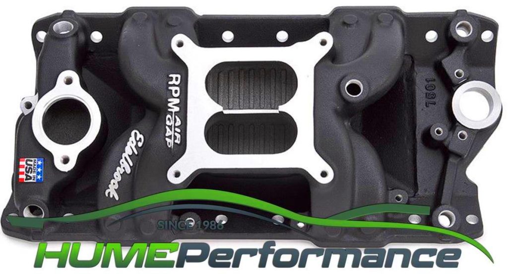 Black Edelbrock Performer Rpm Air Gap Manifold Sb Chev Hume Performance