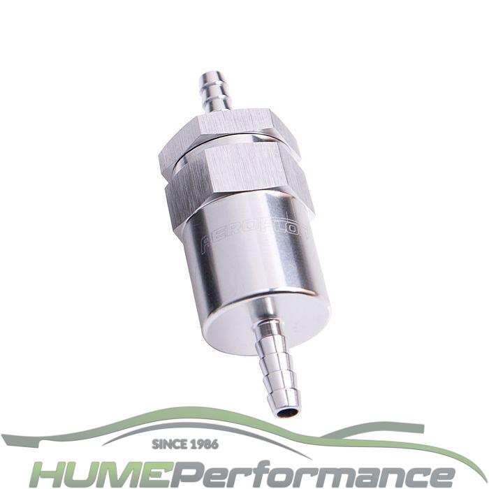 Aeroflow 30 Micron Billet Fuel Filter 5/16" Barb (silver)