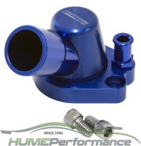 Billet Thermostat Housing - Blue Suit Holden 253-308, with optional heater outlet,