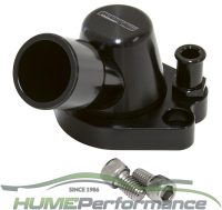 Billet Thermostat Housing - Black Suit Holden 253-308, with optional heater outlet,