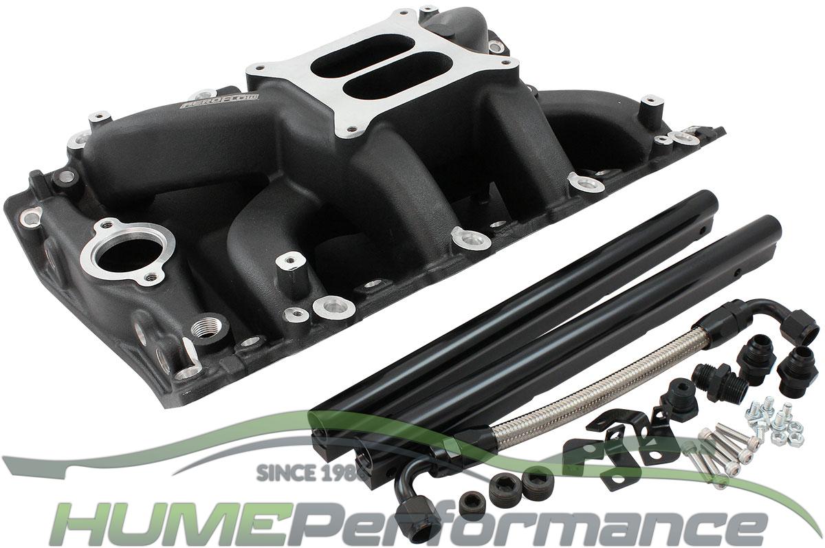 HOLDEN 304 355 VN HEADS V8 EFI INTAKE MANIFOLD AIR GAP DUAL PLANE 4150 BLACK