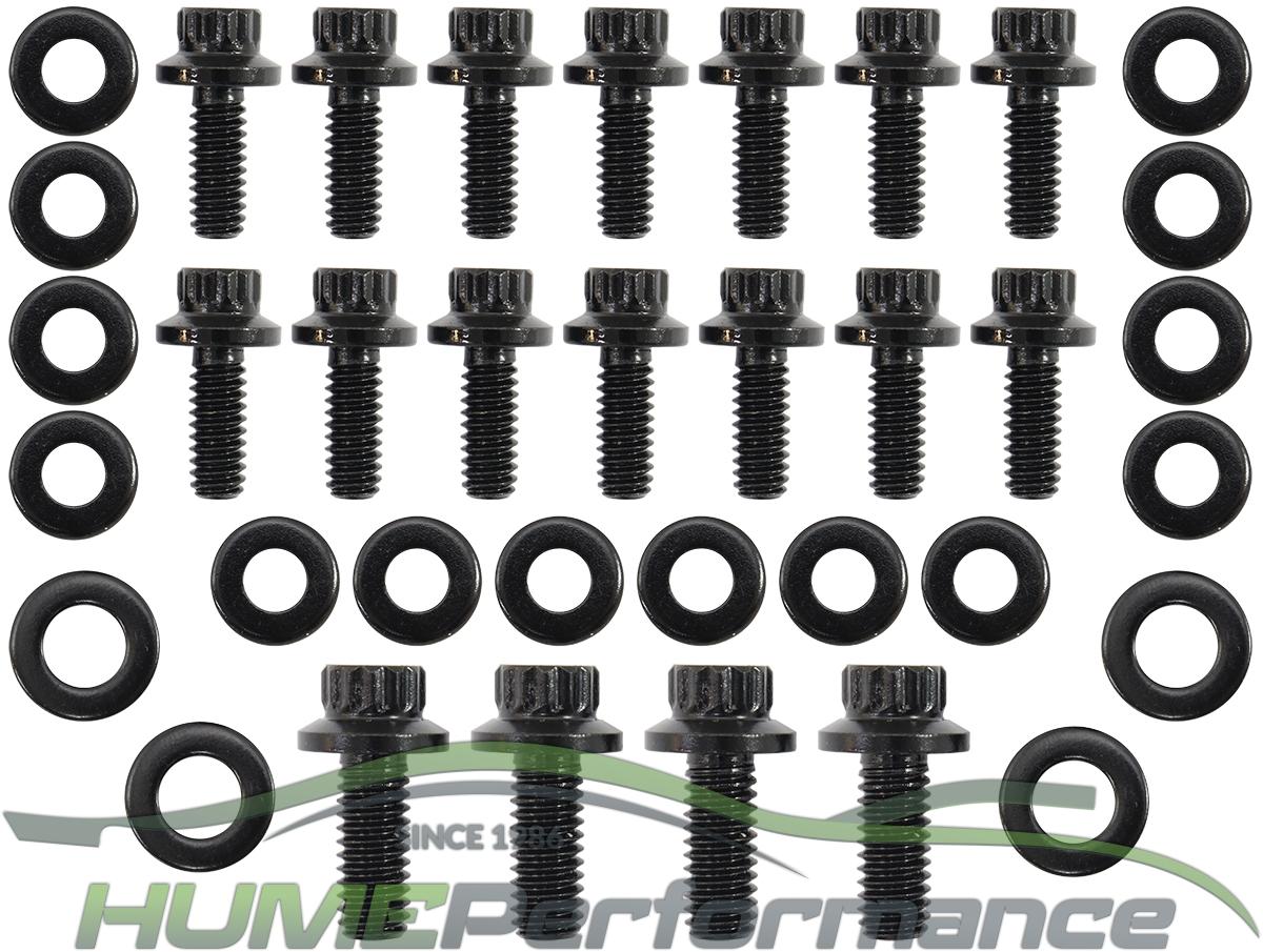 Small Block Chev Oil Pan Bolt Kit - Black Finish 1 Piece Gasket