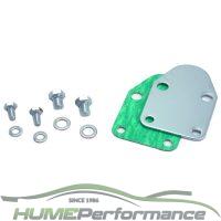 SBC fuel pump block off plate Chrome
